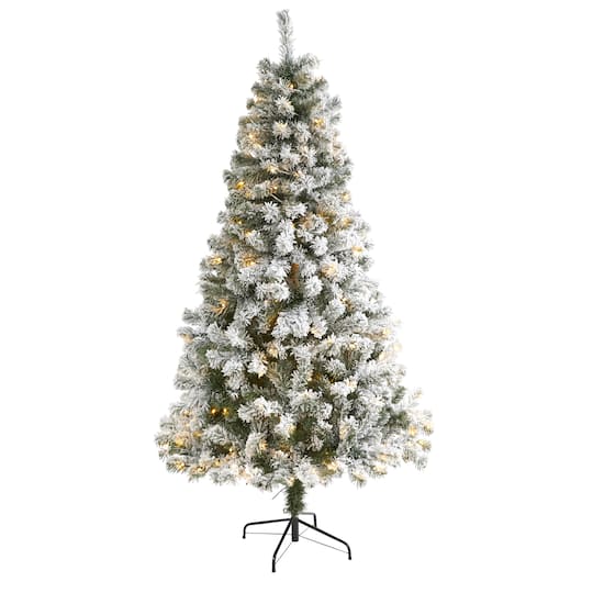 6ft. Pre-Lit Flocked West Virginia Fir Artificial Christmas Tree, Clear LED Lights